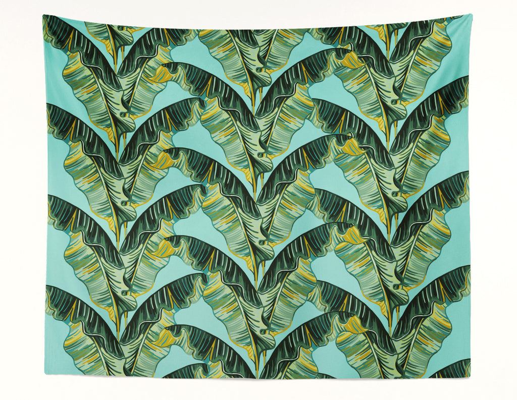 Banana Leaves Aqua Wall Tapestry