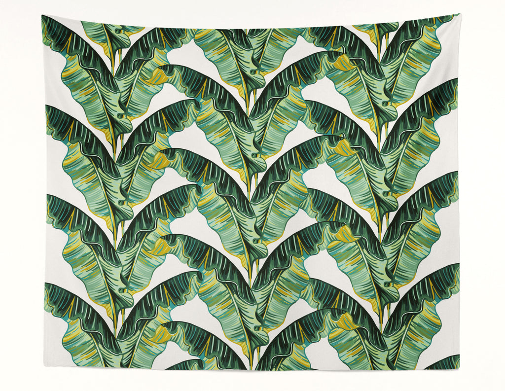 Banana Leaves White Wall Tapestry