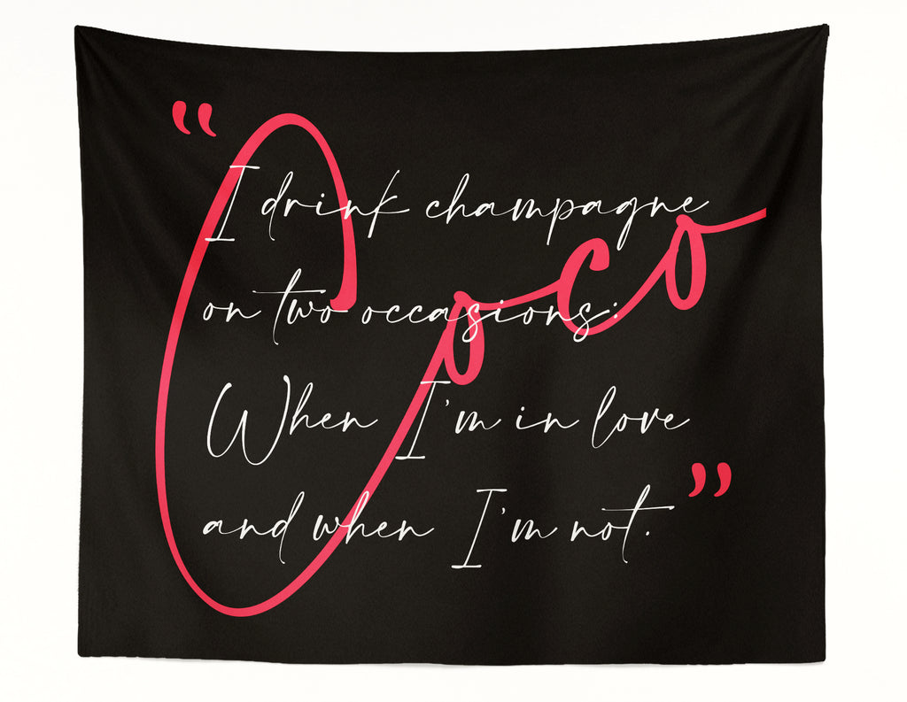 Coco Champagne Quote Pink Wall Tapestry