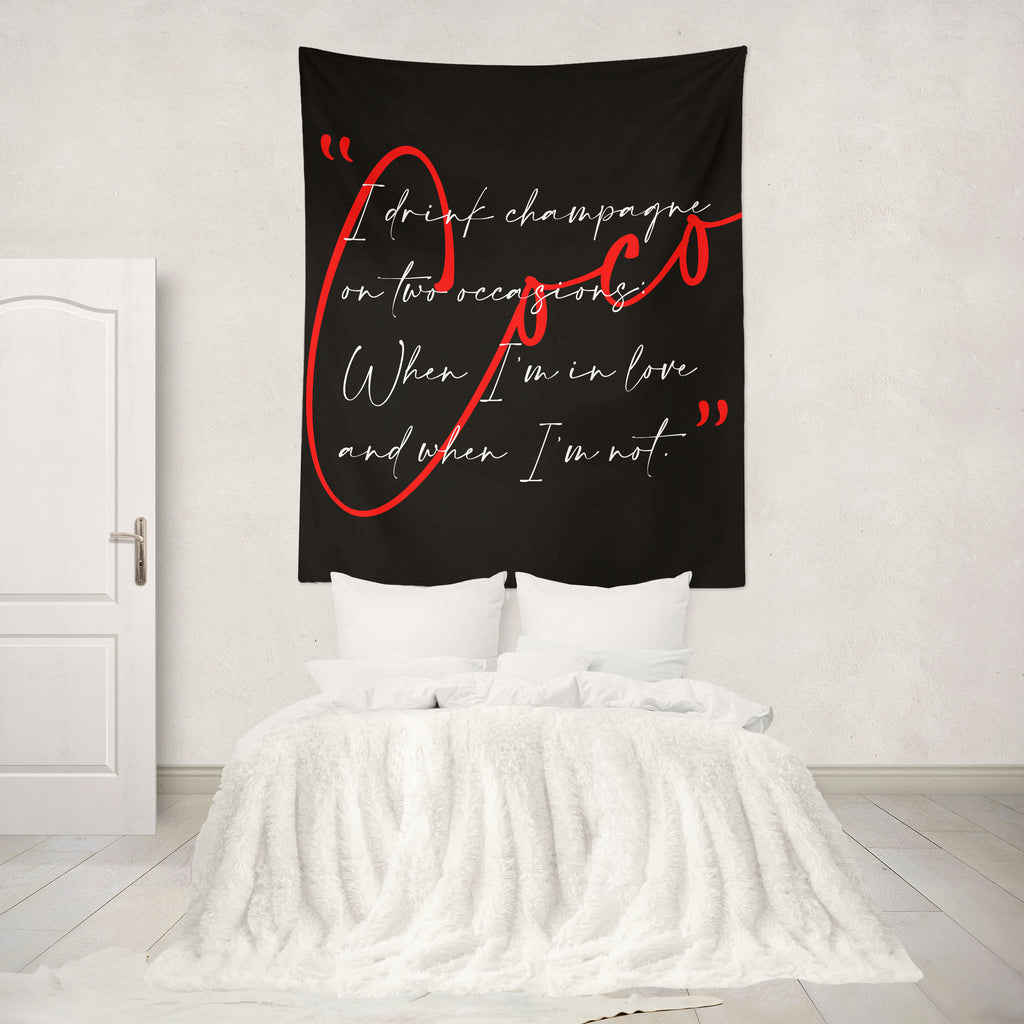 Coco Champagne Quote Red Wall Tapestry