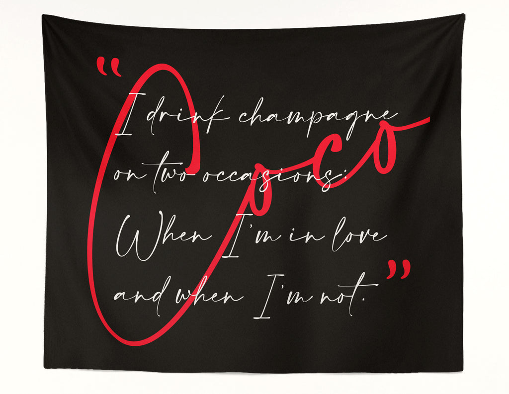 Coco Champagne Quote Red Wall Tapestry