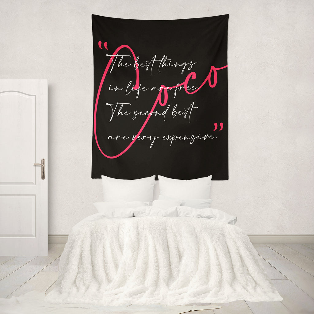 Coco The Best Things Quote Pink Wall Tapestry