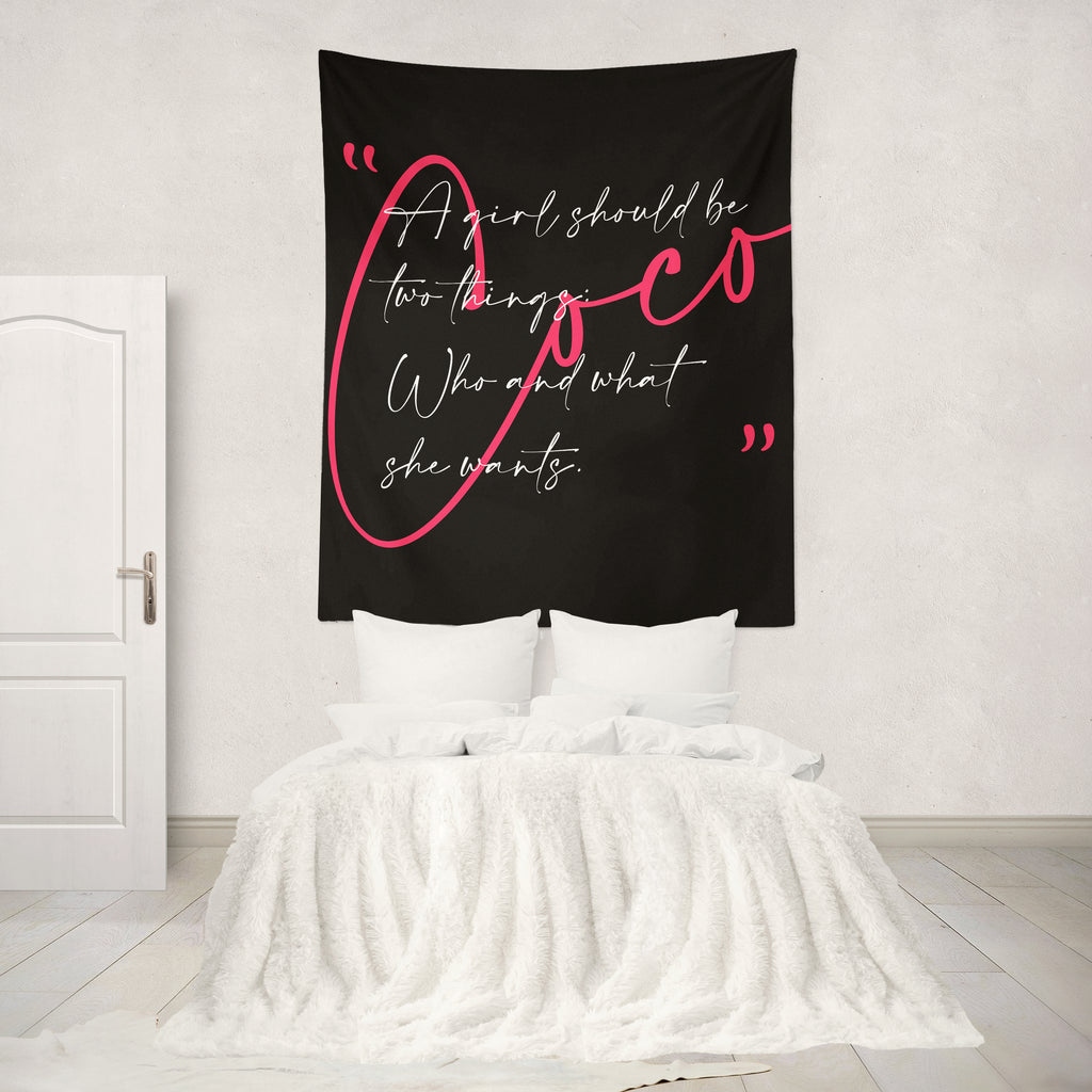 Coco Two Things Quote Pink Wall Tapestry