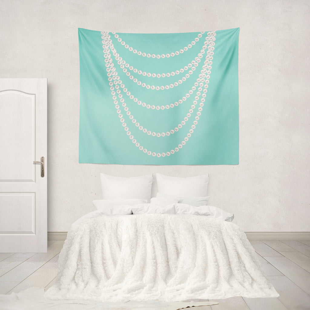 Draped Pearls Aqua Wall Tapestry