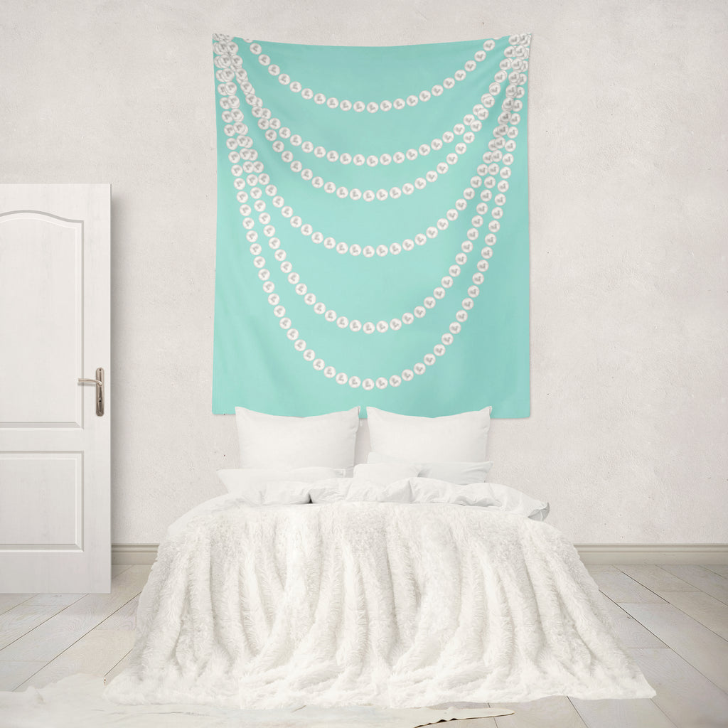 Draped Pearls Aqua Wall Tapestry