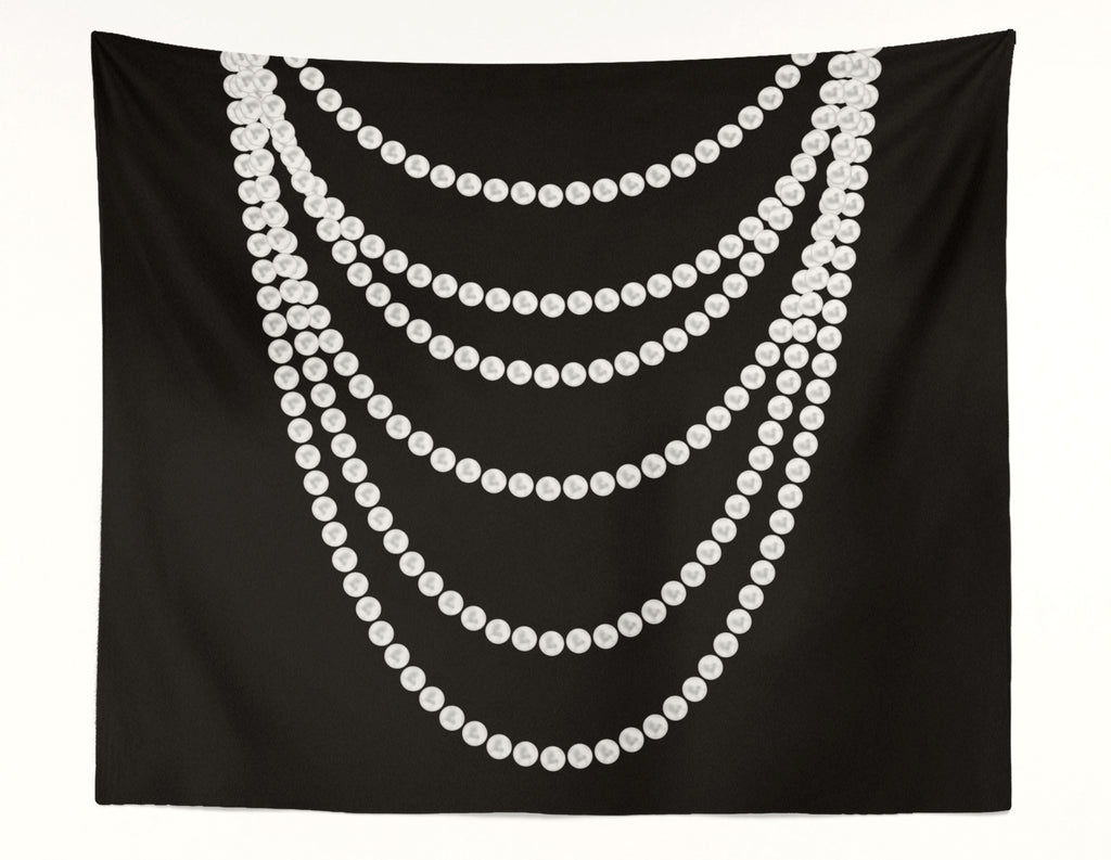 Draped Pearls Black Wall Tapestry