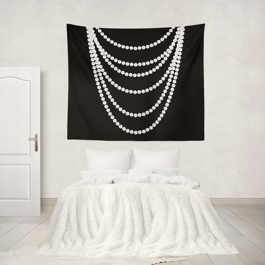 Draped Pearls Black Wall Tapestry