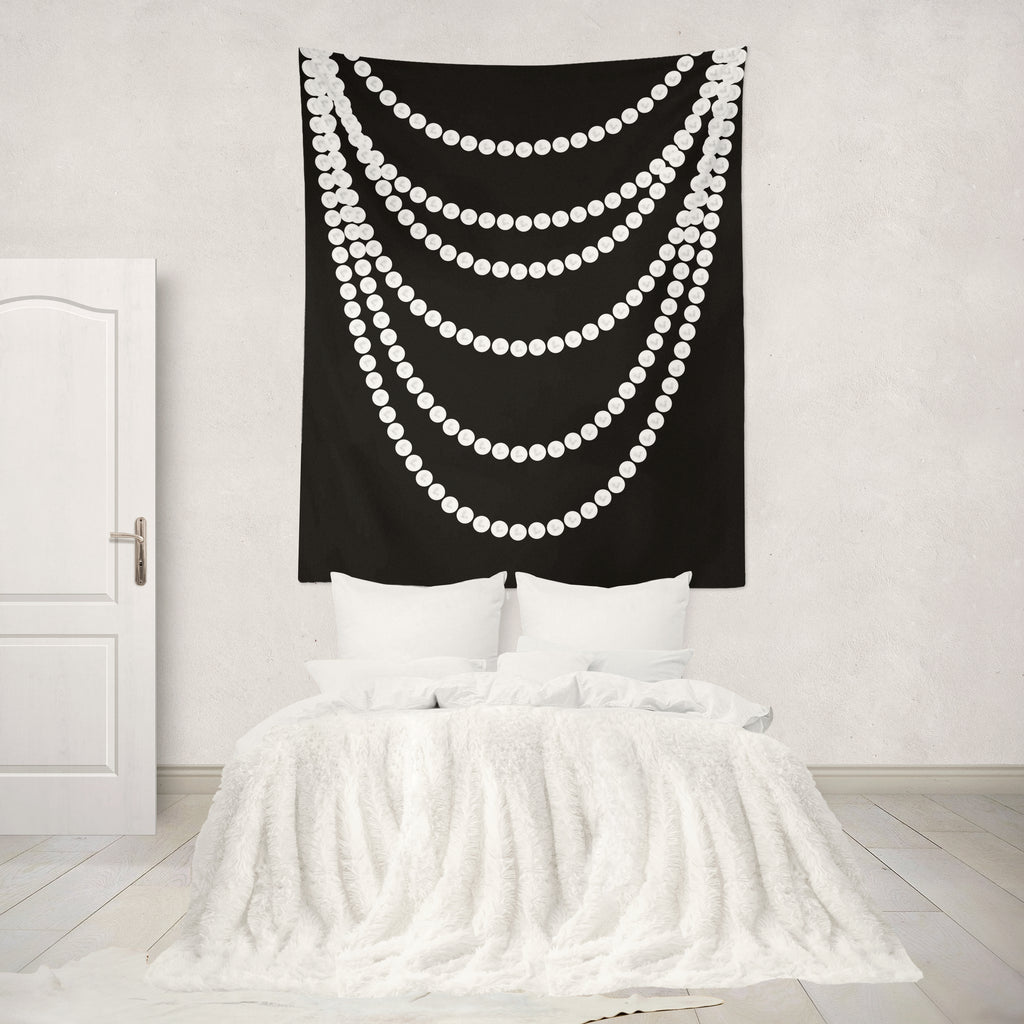 Draped Pearls Black Wall Tapestry