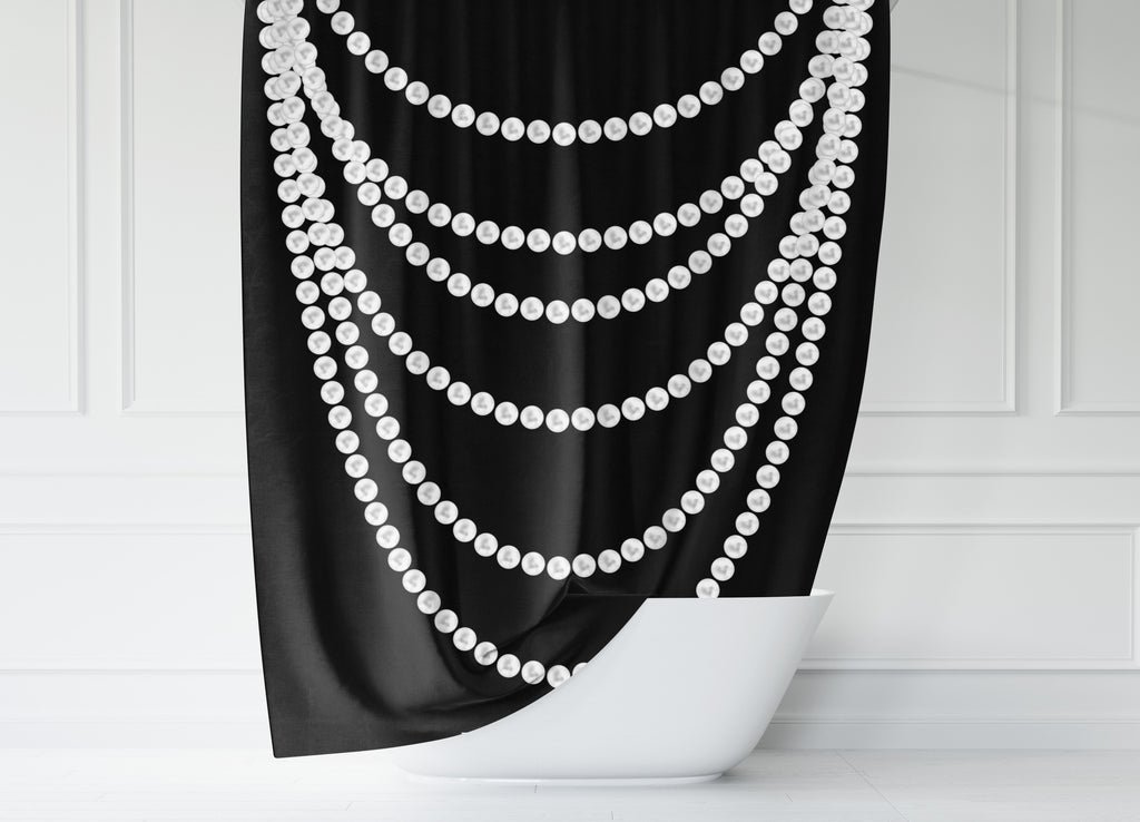Draped Pearls Black Shower Curtain