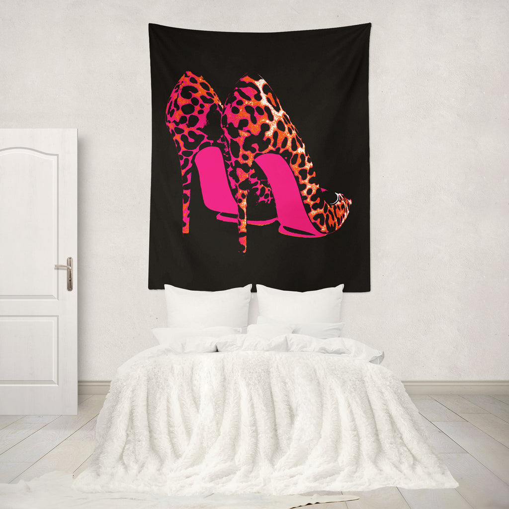 Leopard Heels Pink Wall Tapestry
