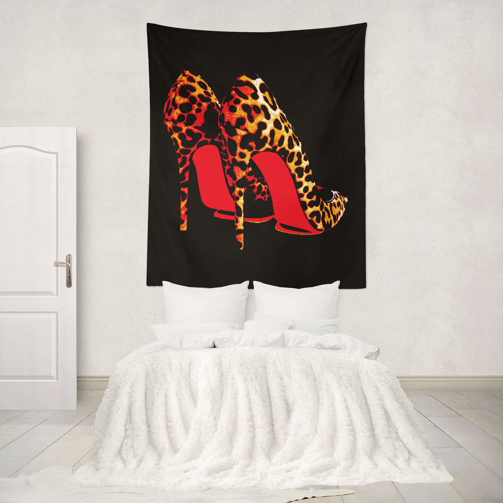 Leopard Heels Red Wall Tapestry