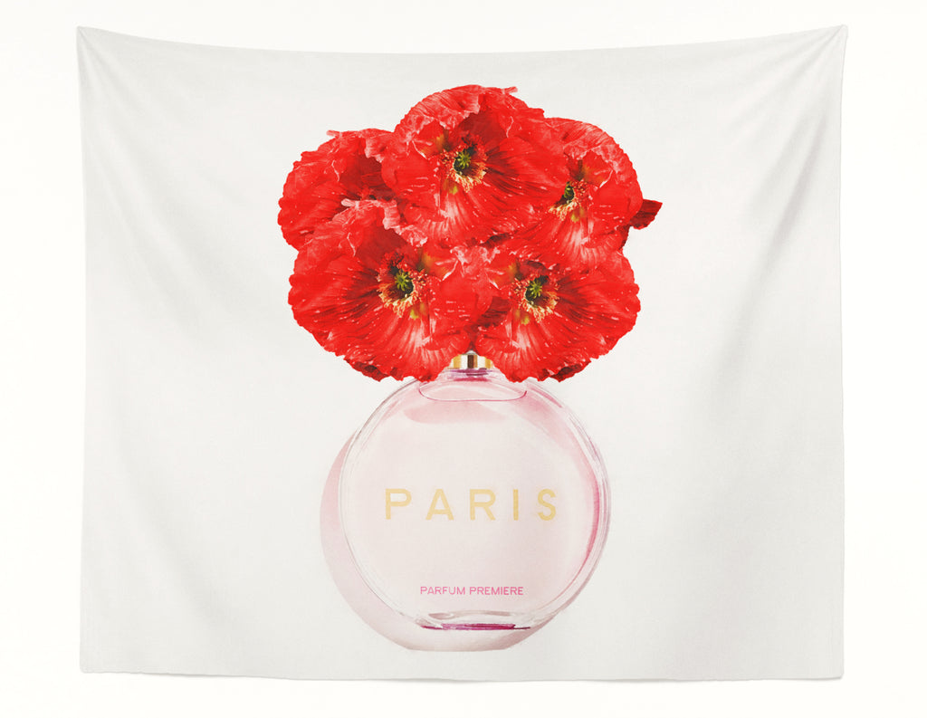 Paris Perfume and Poppies Floral Wall Tapestry
