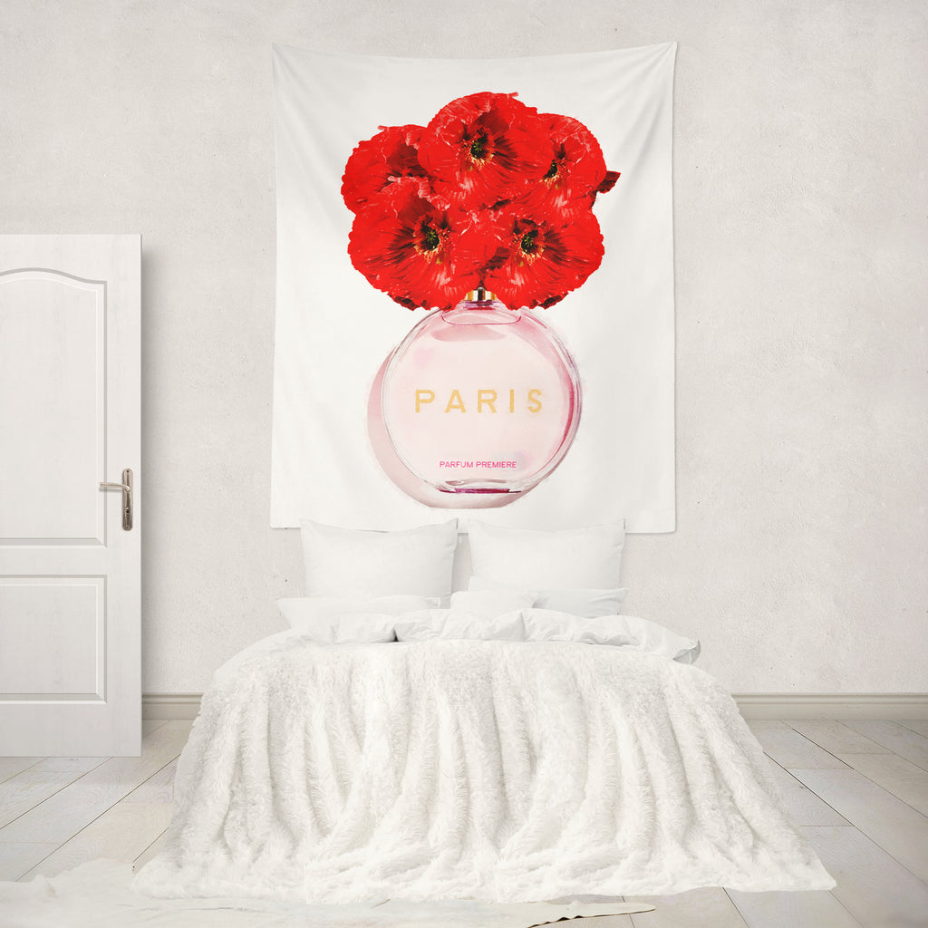 Paris Perfume and Poppies Floral Wall Tapestry