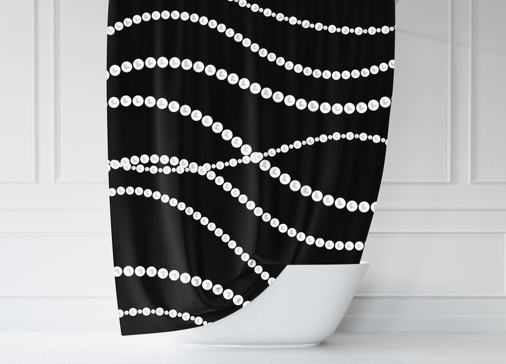 Pearls Strands Black Shower Curtain
