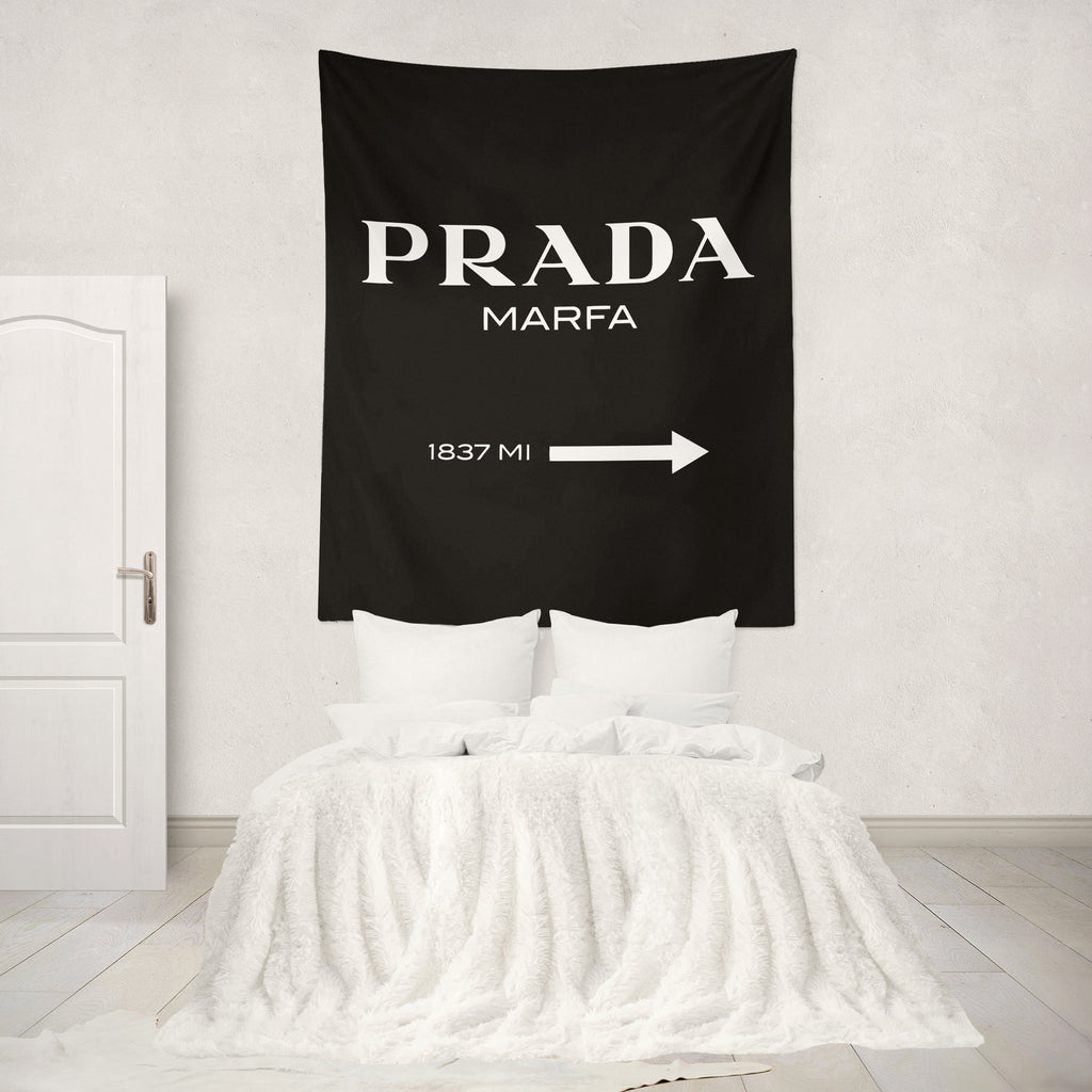 Marfa Sign Black and White Wall Tapestry