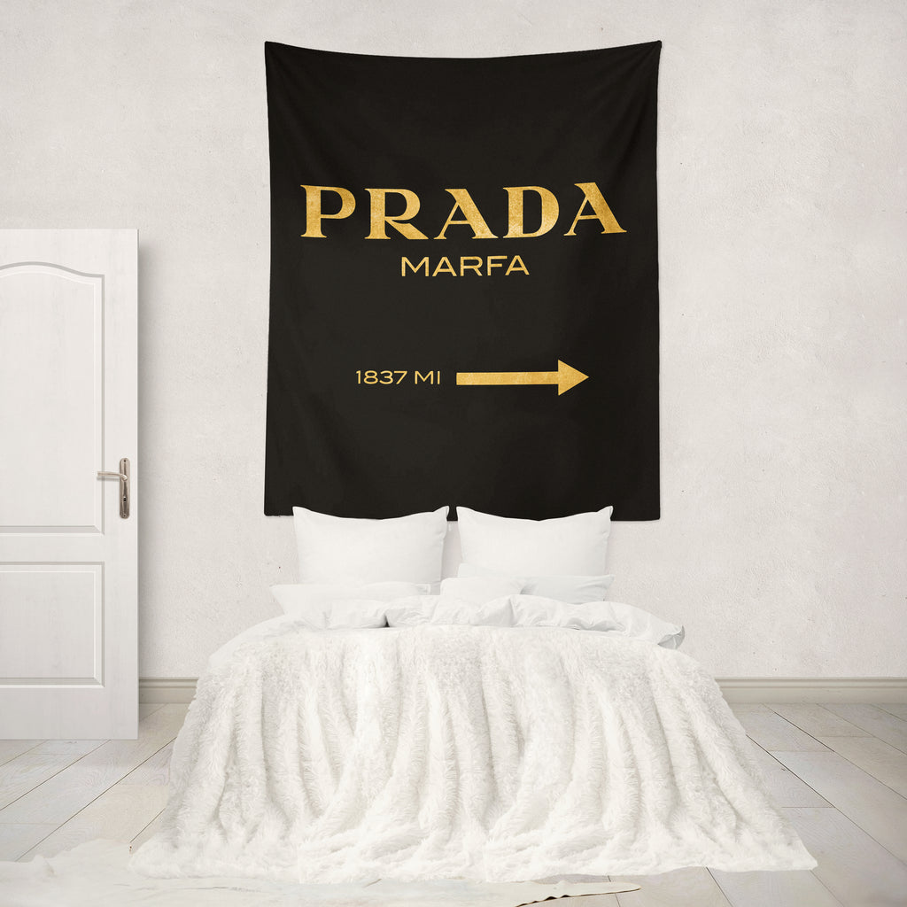 Marfa Sign Black and Gold Wall Tapestry