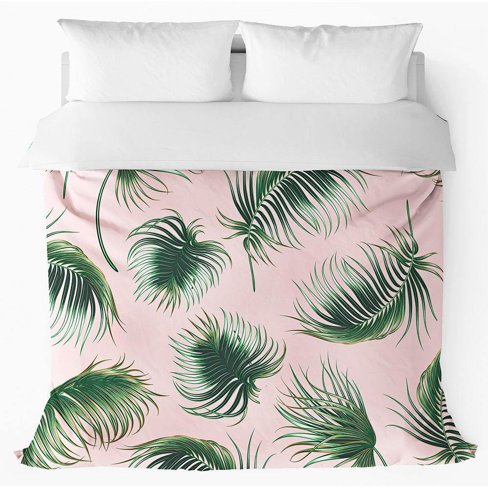 Tropical Palm Duvet Cover, Green and Pink